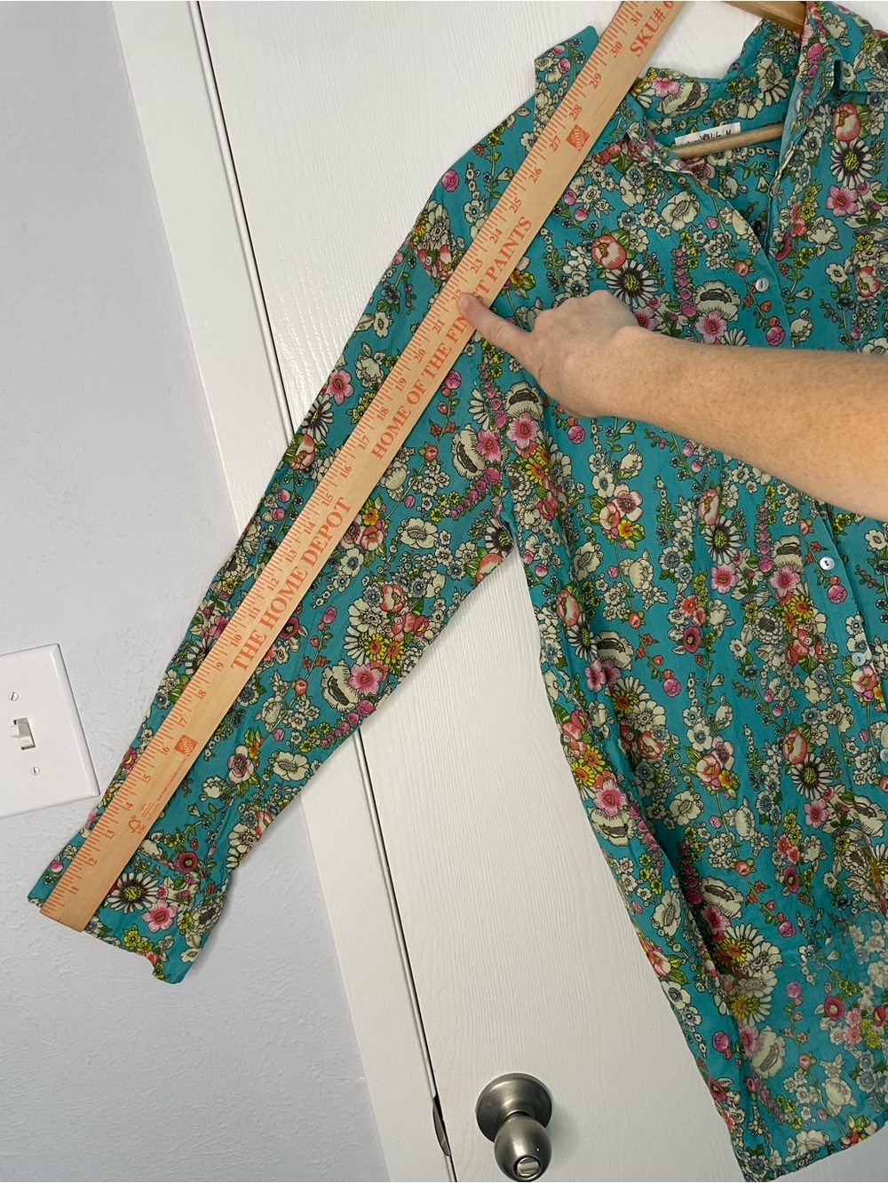 Natural Life Medium Teal Floral Cotton Button Down Tunic Shirt Boho - Picture 5 of 10
